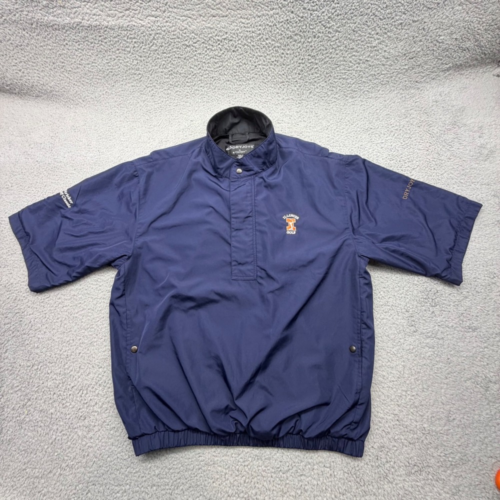 FootJoy DryJoys 10204 Mens Medium Logo Navy S/S 1/2 Zip Illinois Golf Windshirt